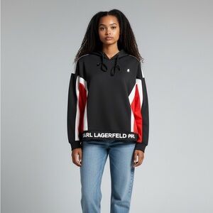 Karl Lagerfeld Women's Black and Red Hoodie